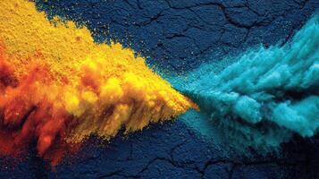 Vibrant colors collide in a creative display of colored powders against a dark background photo
