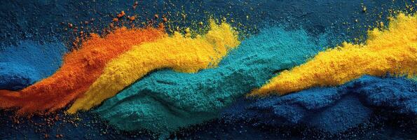 Vibrant colorful powders create a striking abstract design on a textured surface in a creative display of art photo