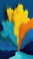 Colorful abstract landscape depicting a river flowing through vibrant trees in bright hues, showcasing artistic expression and creativity photo