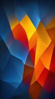 Colorful geometric pattern formed by abstract shapes in vibrant hues of blue, orange, and yellow creating a dynamic visual experience photo