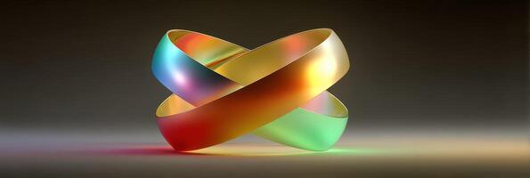 Colorful abstract ribbon sculpture twisting in a modern art display under soft lighting photo
