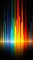 Vibrant sound wave visualization with colorful lines reflecting on dark background photo