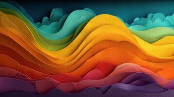 Colorful paper wave art depicting a vibrant sunset landscape in a creative setting photo