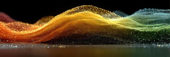 Colorful abstract digital wave representation with light particles flowing gently across a dark background photo