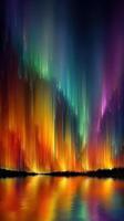 Breathtaking aurora borealis illuminates the night sky over a tranquil lake photo