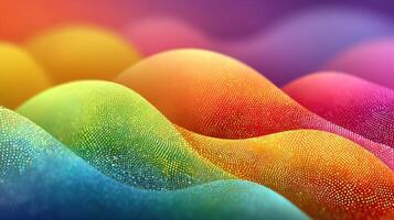 Colorful abstract waves forming a vibrant landscape at sunrise, showcasing a spectrum of hues and textures photo