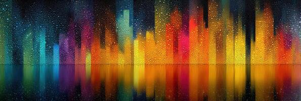 Vibrant abstract cityscape reflecting colorful lights on water at night photo