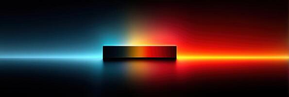 Colorful light reflections on a sleek black surface create a vibrant atmosphere in a minimalistic setting photo