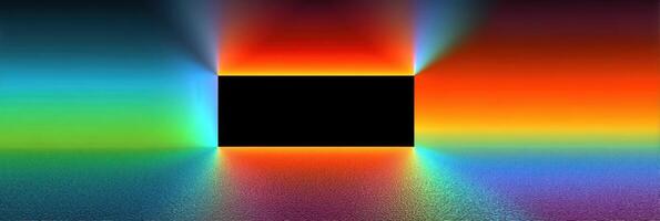 Vibrant abstract design showcasing a spectrum of colors radiating from a central black rectangle photo
