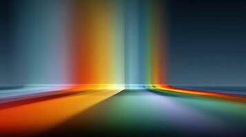 Colorful light beams reflecting across a serene surface during twilight hours creating a vibrant visual display photo
