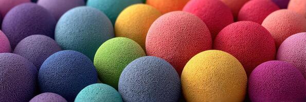 Colorful spheres arranged in a vibrant display highlighting tactile textures and contrasting shades photo