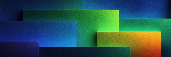 Vibrant abstract shapes in blue and green tones create a modern art piece in a contemporary setting photo