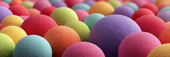 Colorful assortment of textured balls in various sizes creates a vibrant and playful atmosphere suitable for creative spaces photo