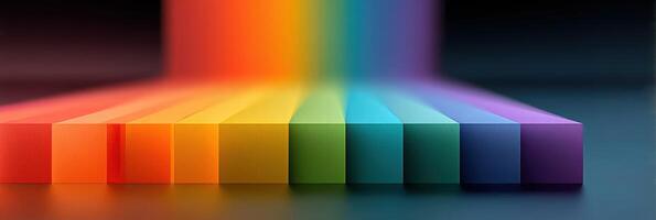 Colorful gradient of paper blocks arranged neatly in a rainbow formation on a dark surface photo