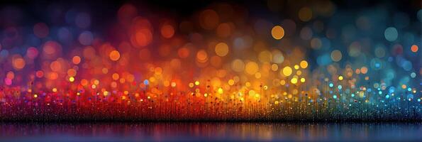Colorful bokeh lights create a vibrant atmosphere in evening setting with soft glow and blurred background effects photo