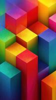 Vibrant arrangement of colorful cubes with shadows against a bright background creating dynamic visual depth photo