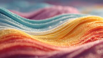 Vibrant layers of colorful fabric creating a beautiful wave pattern in soft morning light photo
