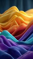 Colorful fabric waves create a vibrant and dynamic landscape resembling rolling hills at sunset photo