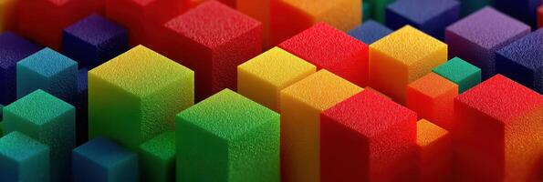 Colorful blocks create an abstract pattern in vibrant hues during afternoon light photo