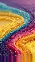 Colorful abstract patterns created by colorful liquids blending together at a close-up perspective during an artistic display photo