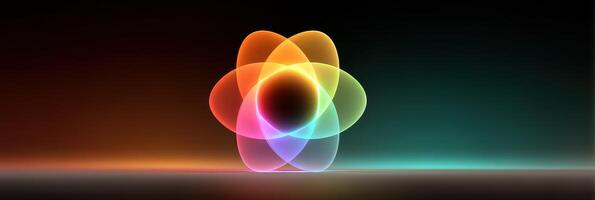 Colorful geometric patterns blend harmoniously in a modern art display at an urban gallery in vibrant lighting photo
