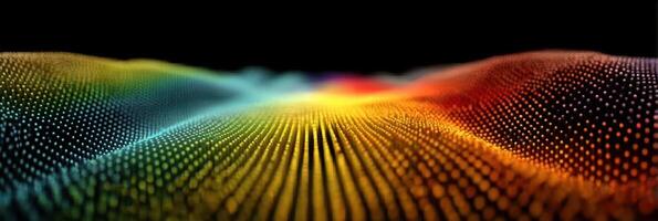 Vibrant abstract landscape composed of colorful dots creating a mesmerizing wave pattern over a dark background photo