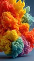 Colorful explosion of vibrant smoke in shades of orange, blue, and yellow against a dark background in artistic display photo