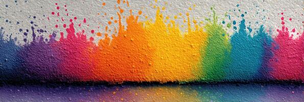 Vibrant splash of color on a textured wall creates a lively atmosphere in an urban environment during daylight photo