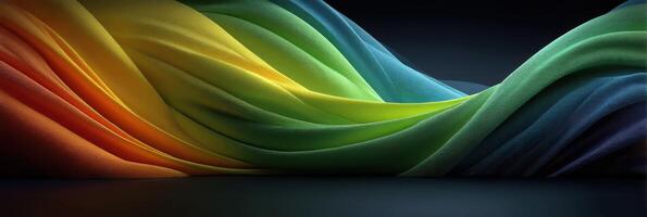 Colorful fabric waves create a flowing abstract design in a dark environment, bringing vibrancy and depth to the composition photo