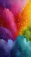 Vibrant abstract watercolor design showcasing flowing colors and textures from purple to yellow with speckled details photo