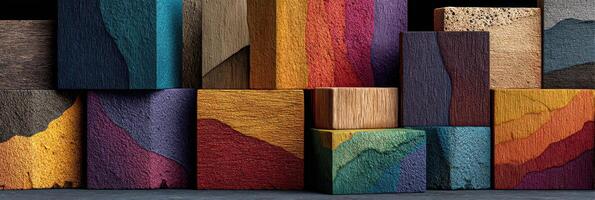 Colorful textured blocks arranged artistically create a vibrant display of design creativity photo