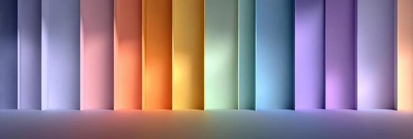 Colorful gradient backdrop created with vertical paper panels in a bright and modern space during daylight hours photo