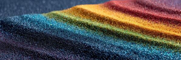 Colorful sand patterns create a vibrant landscape with shimmering hues and fine texture under soft lighting photo
