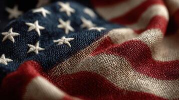 American flag displaying vibrant colors and textures captured in close-up during a sunny day outdoors photo