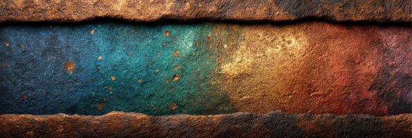 Colorful textured surface showcasing metal and rust variations in a close-up view photo