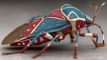Colorful insect with striking blue and red patterns on its body photo