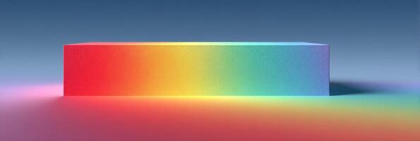Colorful gradient block casting shadows in a soft pastel background during daylight creates a vibrant visual effect and artistic impression photo