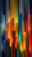 Colorful vertical lines create a vibrant abstract artwork in a modern space during the evening photo