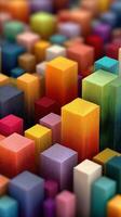 Colorful 3D geometric shapes create an abstract urban landscape view from above during daylight hours photo