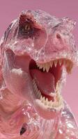 Intricate crystal dinosaur sculpture captures fierce expression with vibrant colors photo