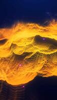 Glowing golden data waves forming a 3D mesh surface in a digital sci-fi environment video