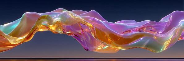 Colorful abstract wavy formations displaying light reflections against a dark background at twilight photo