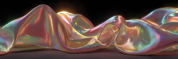 Colorful silk fabric draped artistically with shimmering highlights in a dark setting photo