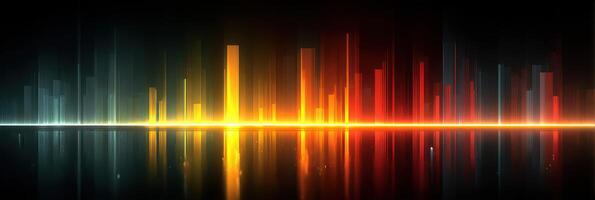 Colorful light spectrum reflecting on a dark surface with varying heights and brightness at night photo