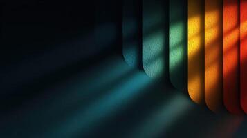 Colorful shadows cast on a textured wall create an intriguing abstract composition at sunset photo