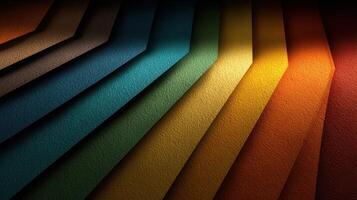 Vibrant colored paper layers arranged in a flowing pattern creating a striking visual effect in a soft-lit studio environment photo