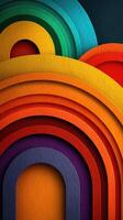 Colorful layered abstract designs create a striking visual effect in vibrant hues from orange to green photo
