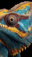 Colorful chameleon displaying vibrant scales and intricate patterns in a close-up setting photo