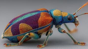 Colorful insect with intricate patterns captured in high detail showcasing vibrant hues and unique features photo
