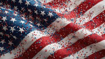 Celebration of patriotism with a detailed pattern of a flag adorned with festive sprinkles photo